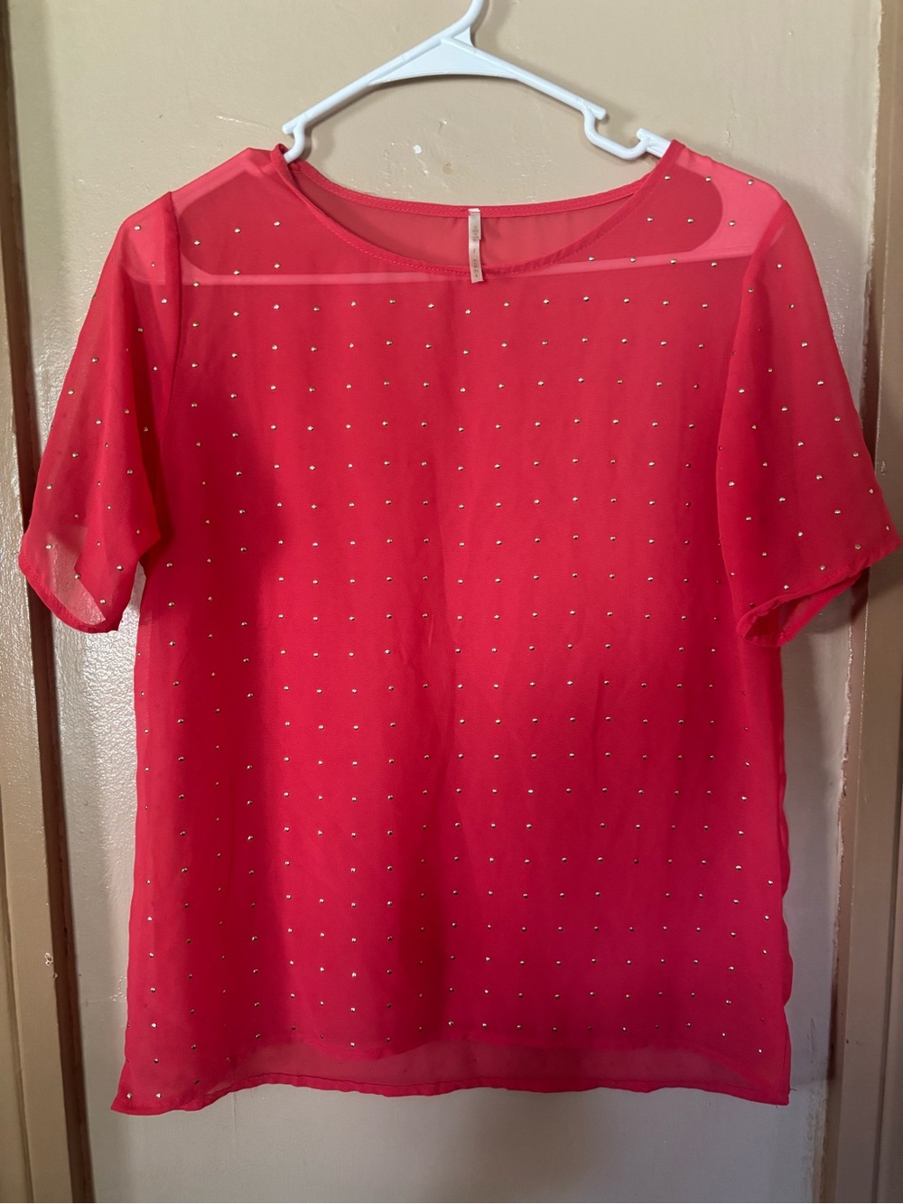 Sheer Studded Coral Women’s Blouse